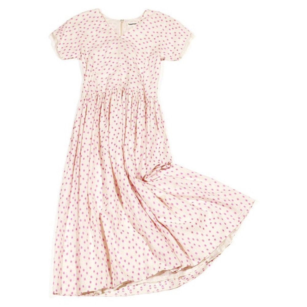 SOLD Caron Callahan Pico Dress Magenta Clipped Polka Dot Ditsy Pink M S Prairie